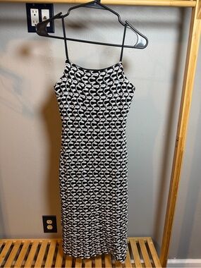 Vintage Spiegel Black White Abstract Swirl Bodycon Midi Dress Small Y2K